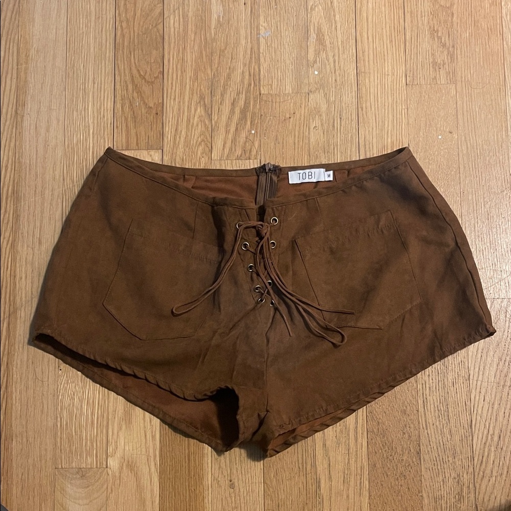 Tobi High Waist Brown Lace-Up Shorts